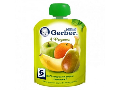 Пюре Gerber 4 Фрукта 90 г с 6 мес