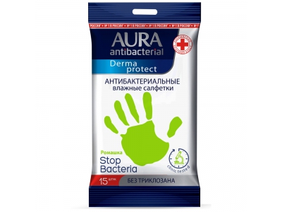 Салфетки влажные AURA antibacterial Ромашка №15