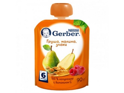 Пюре Gerber груша малина злаки 90 г с 6 мес