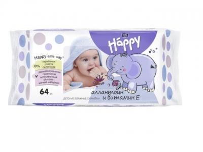 Happy Baby влажные салфетки с витамином Е 64 шт